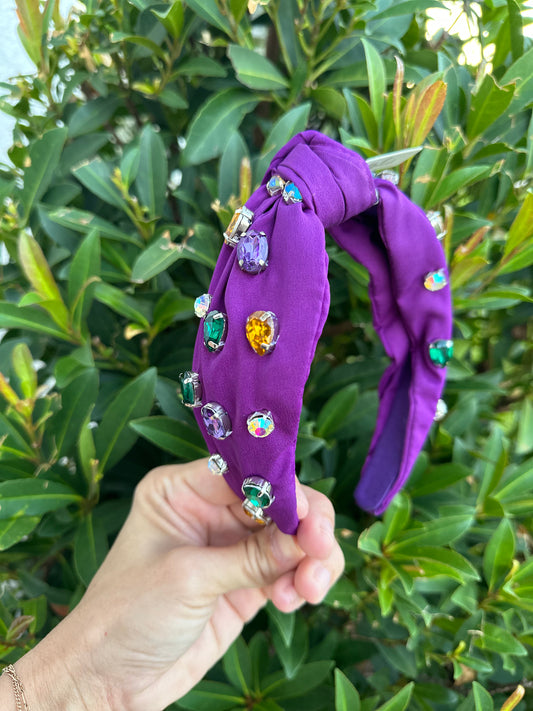 Rex Rhinestone Knot Headband- Purple