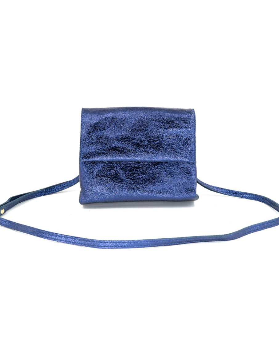 Maria Shiny Leather Crossbody Bag- Blue