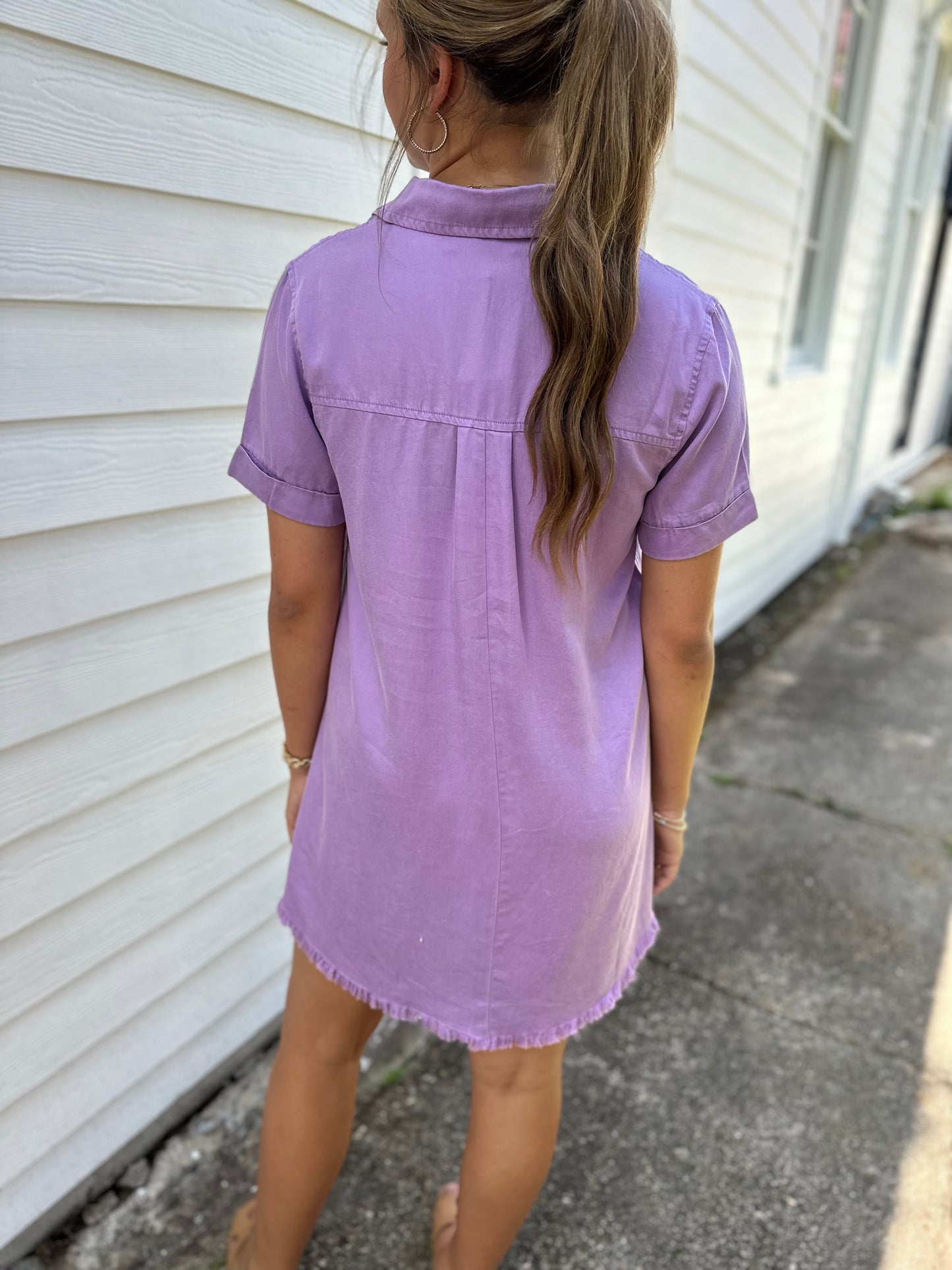 purple petite denim dress Moon Washed Denim Mini Dress- Violet