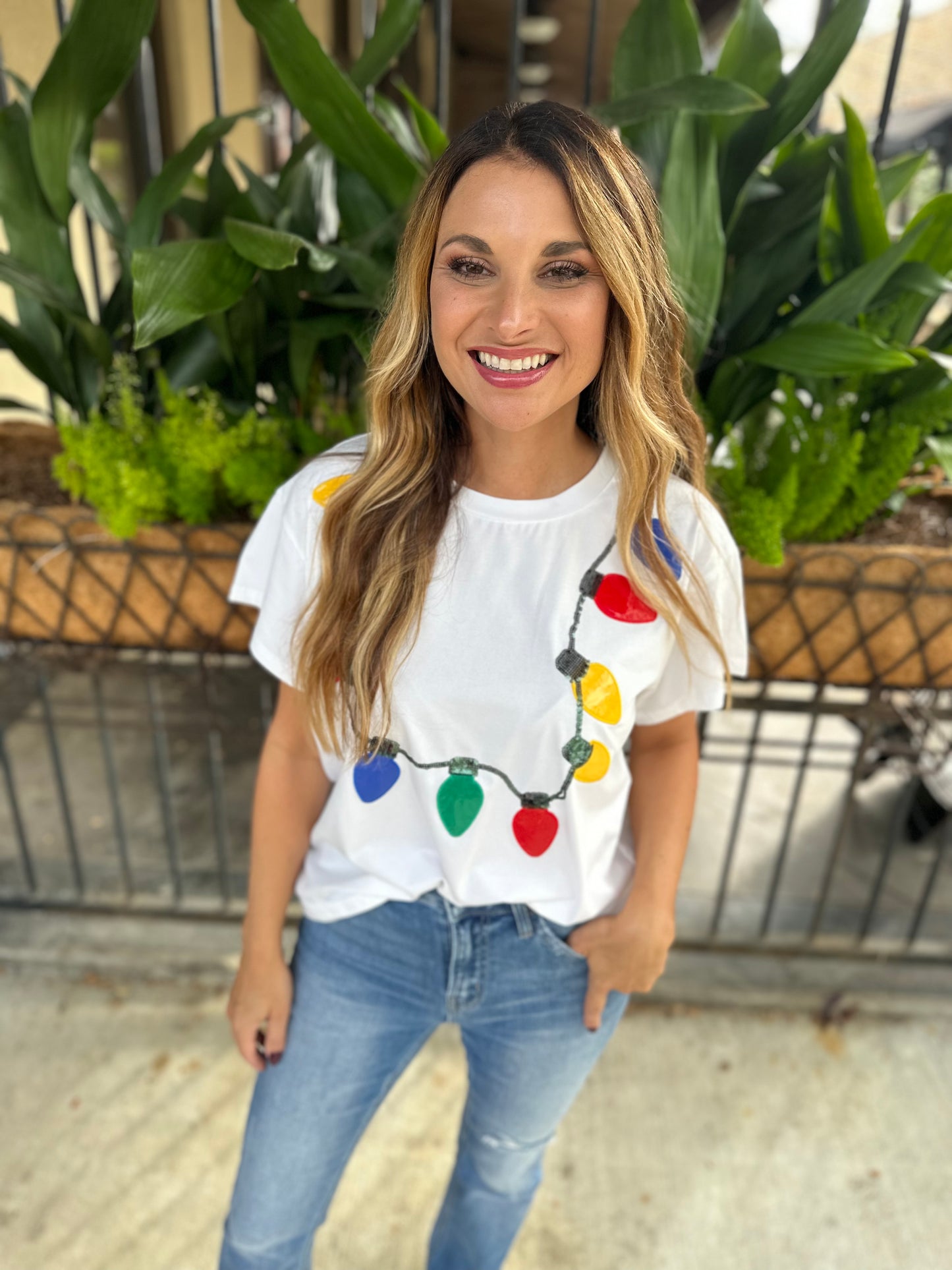 Christmas Light Necklace Tee- White