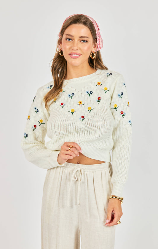 Bettie Embroidered Sweater- Ivory