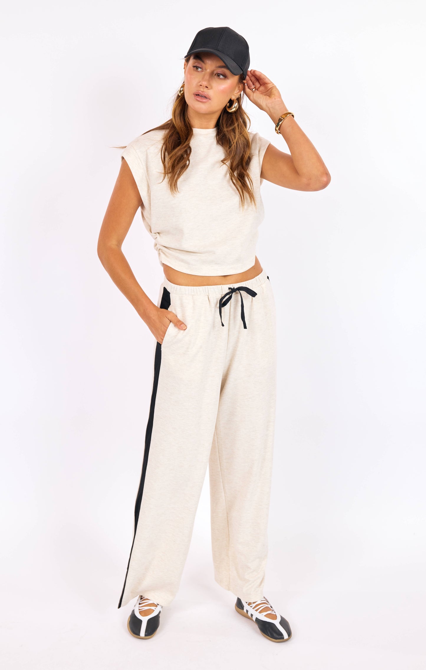 Metro Ruched Knit Pants- Oatmeal