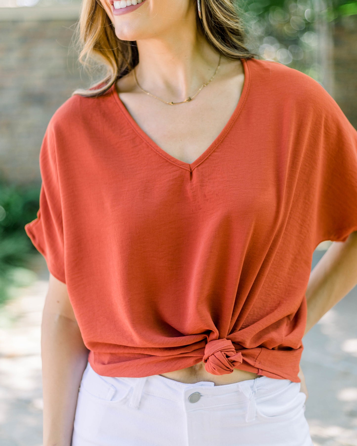 Flowy V Blouse- Rust