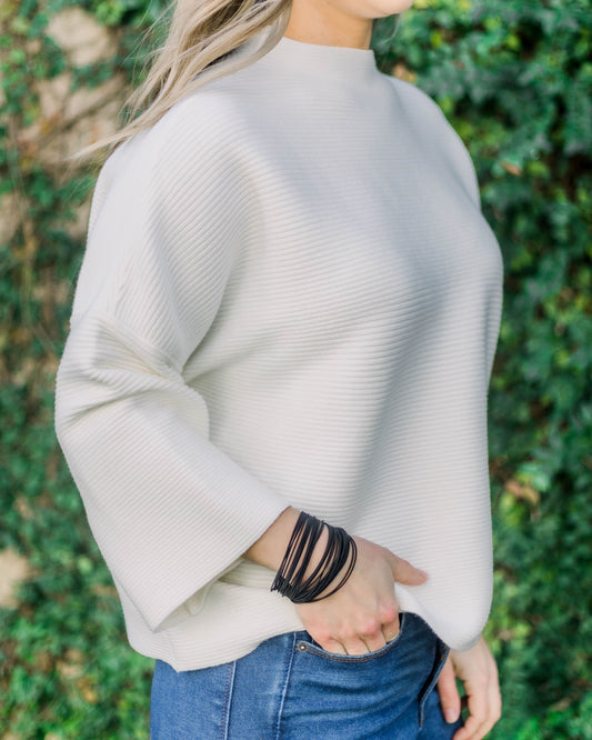 Miller Ribbed 3/4 Sleeve Top- Ivory