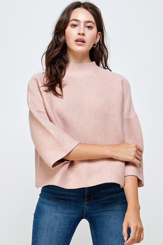 Miller Ribbed 3/4 Sleeve Top- Blush