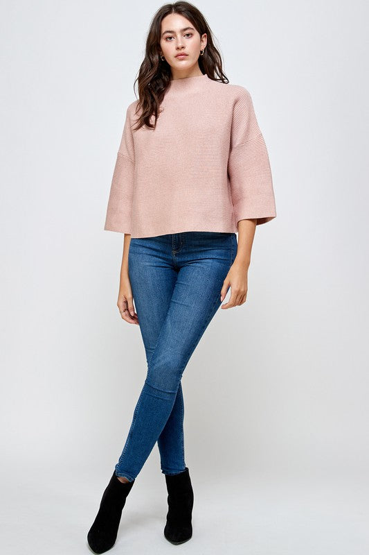 Miller Ribbed 3/4 Sleeve Top- Blush