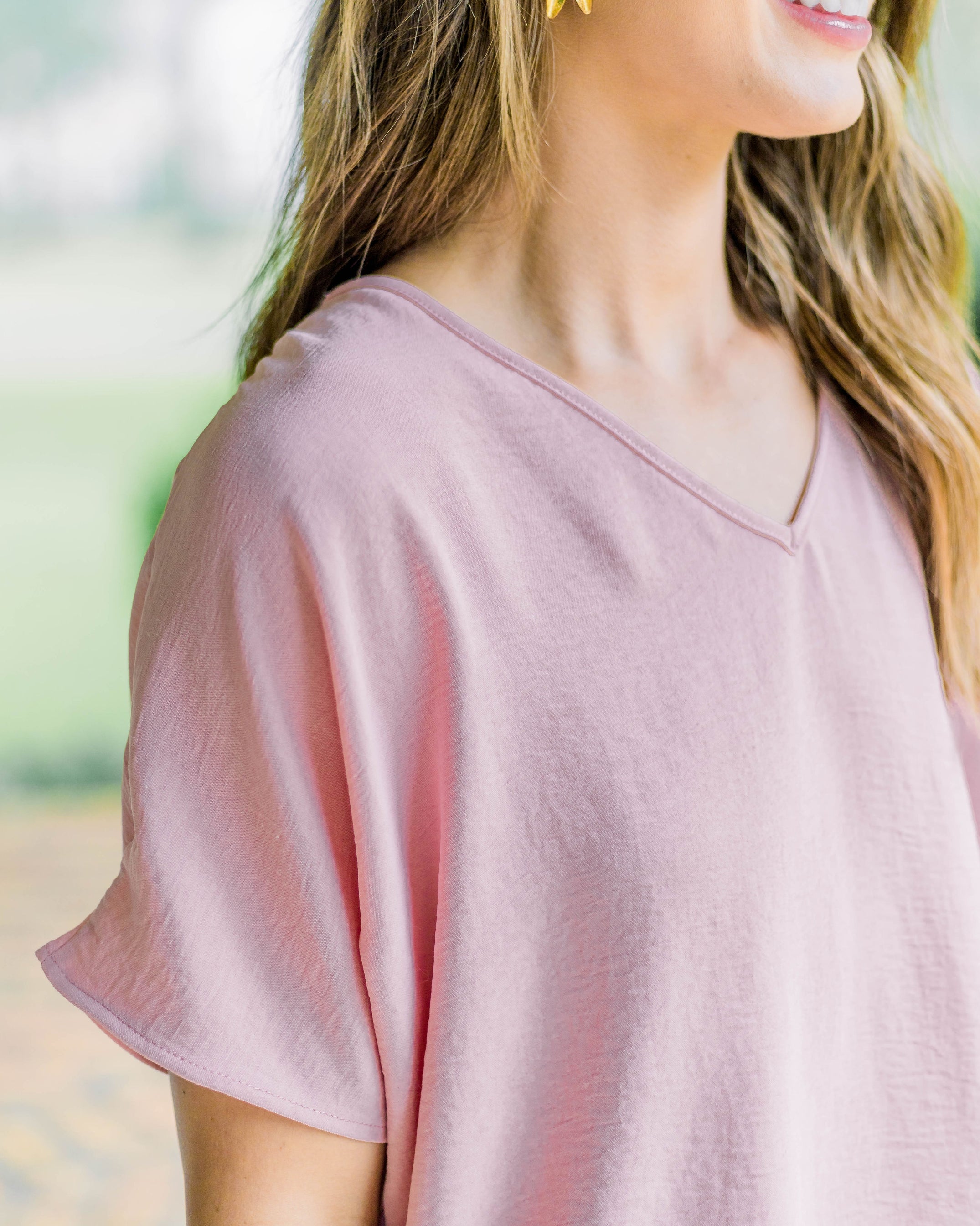 Flowy V Blouse-Baby Pink – Hazel Lane Boutique