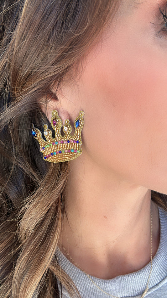 Mardi Gras Rex Crown Stud Earrings- Multi