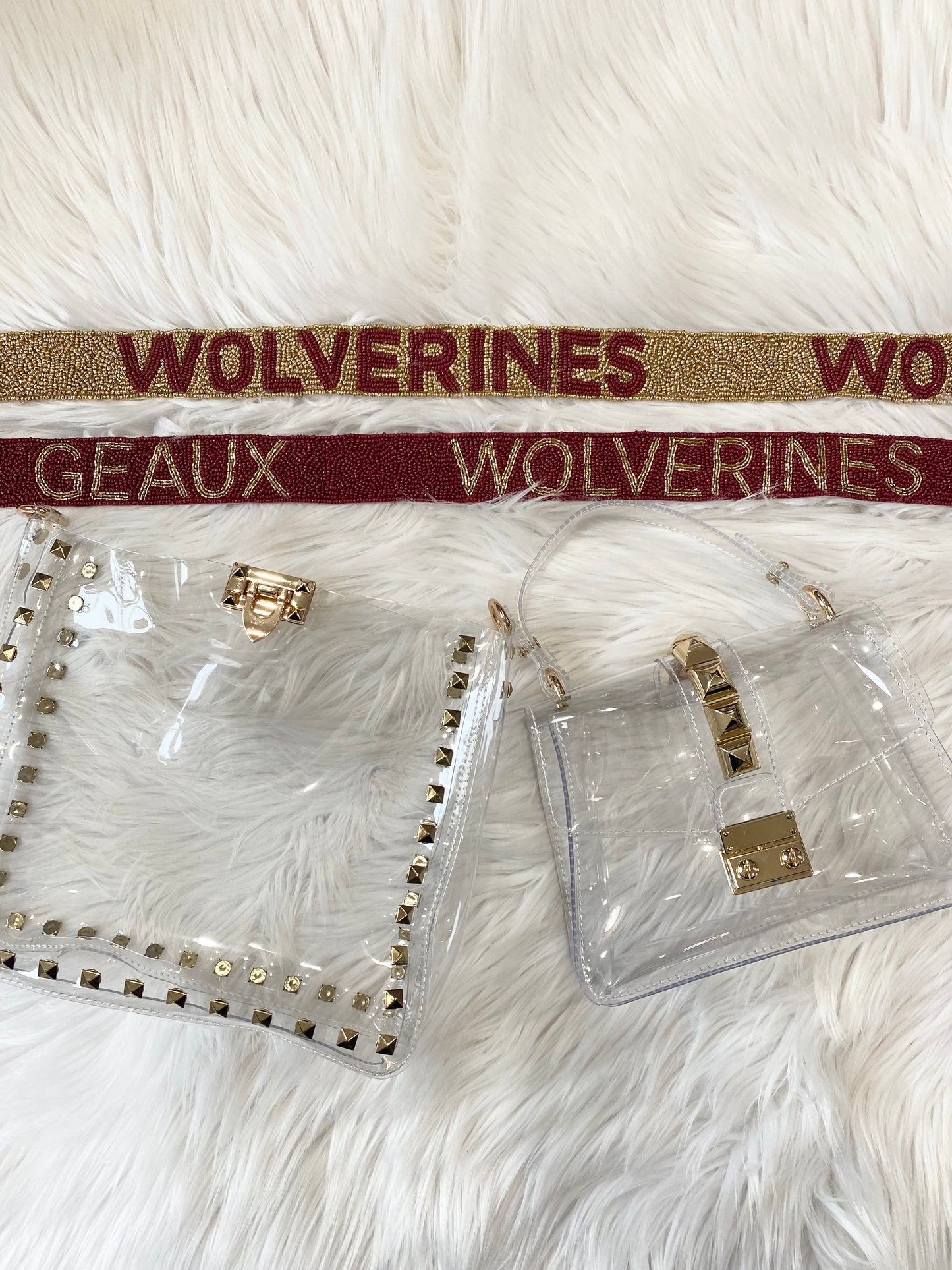 Seed Bead Strap- Wolverines (Gold w/ Maroon Words)