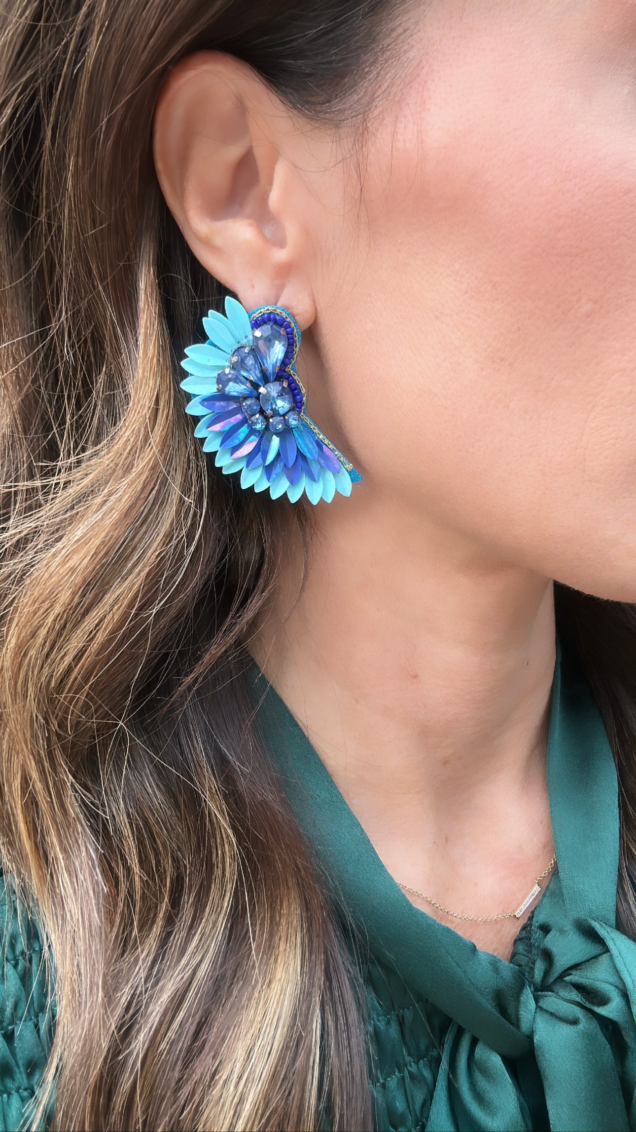 Glam Angel Wing Earrings- Turquoise
