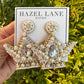 Crown Earrings- White & Pearl