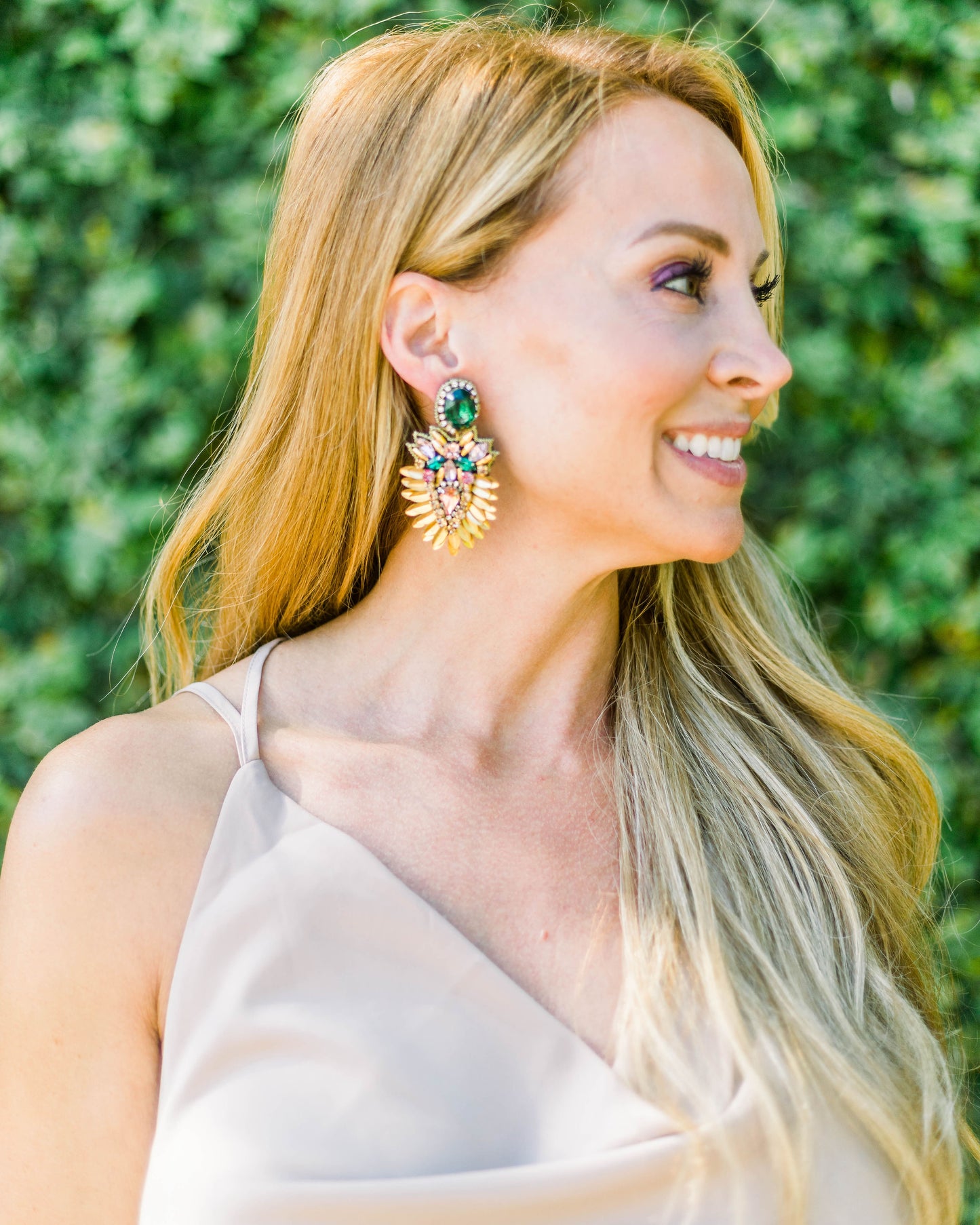 Abby Statement Earrings- Green