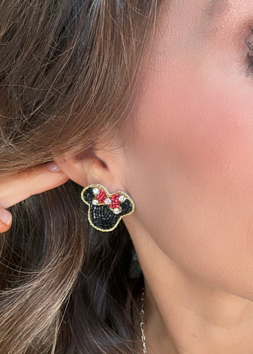 Small Minnie Mouse Earrings- Red