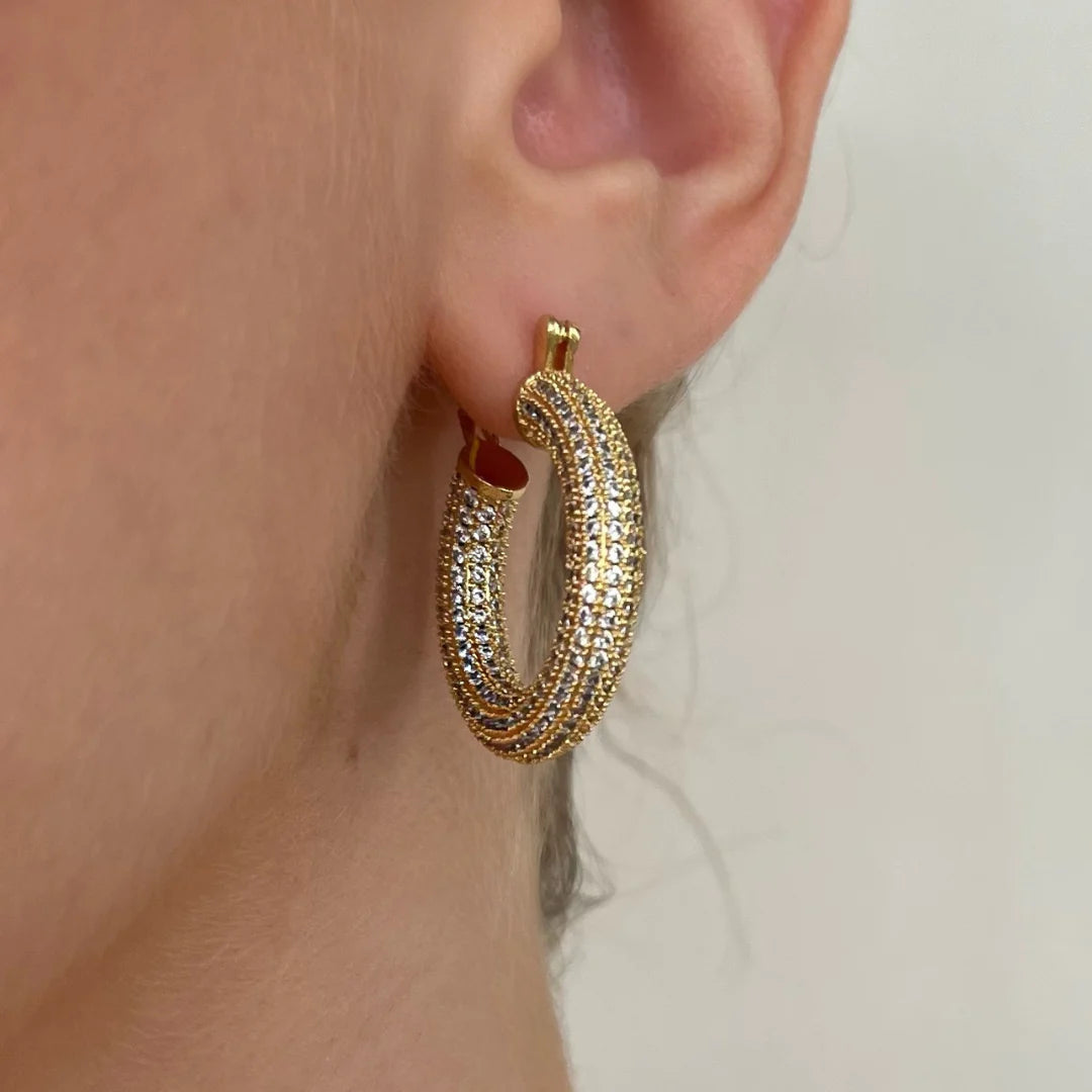 Pave Gold Hoop Earrings