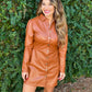 Conklin Faux Leather Button Up Dress- Camel