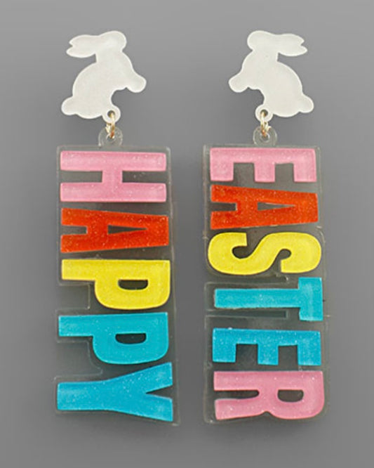 Acrylic Happy Easter Earrings