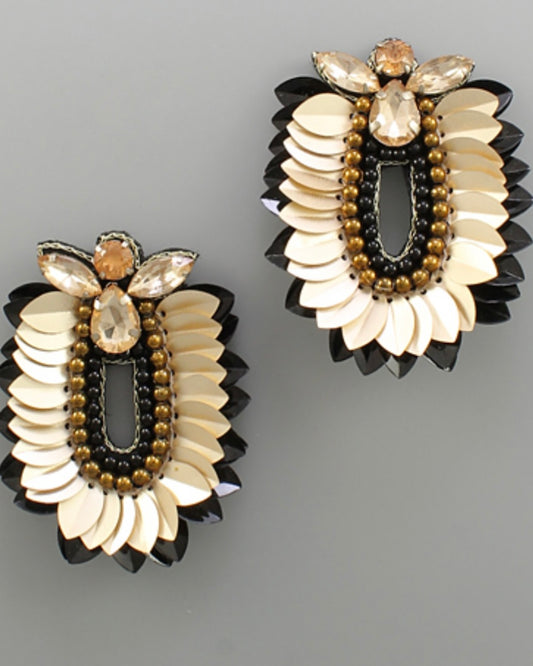 Sequin Oval Earrings- Black
