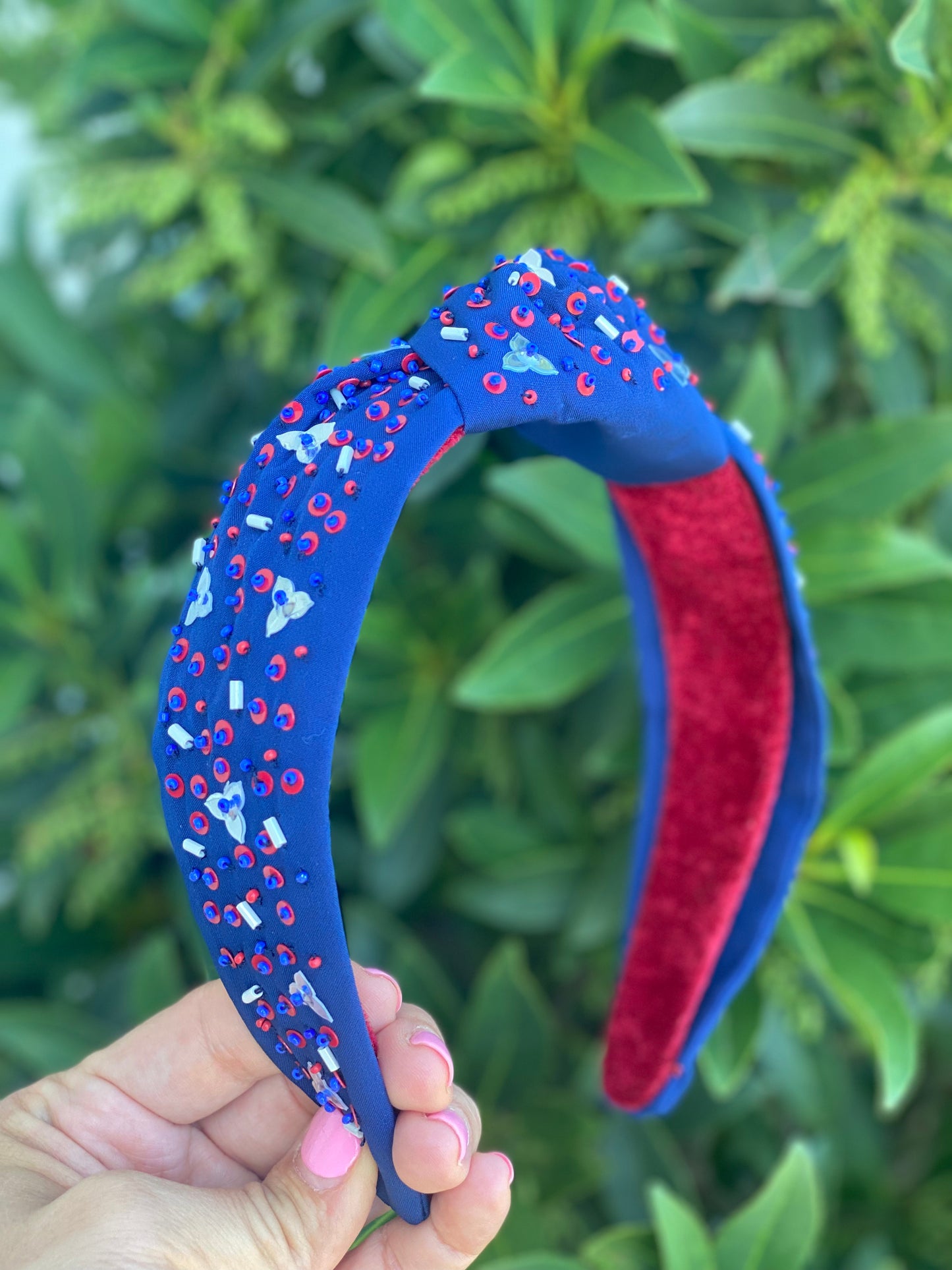 Sprinkle Headband- Blue w/Red & Whit