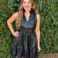 Patricia Faux Leather Ruffle Dress-Black
